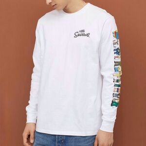 White Long Sleeve T-Shirt‎ The Simpsons Graphic Design on Sleeves Size Men’s XS